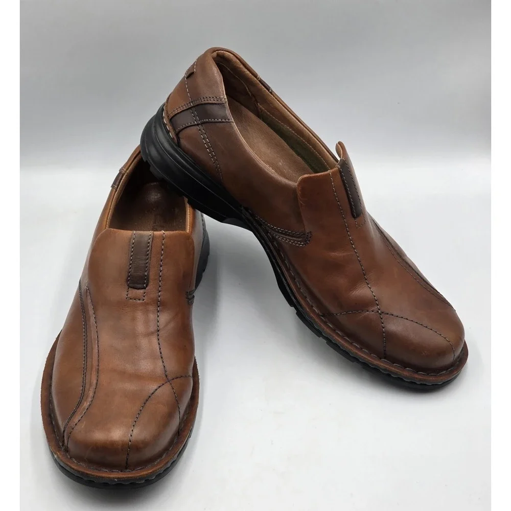 Clarks Escalade 70846 Mens 12M Brown Leather Slip On Loafers Comfort Dress Shoes